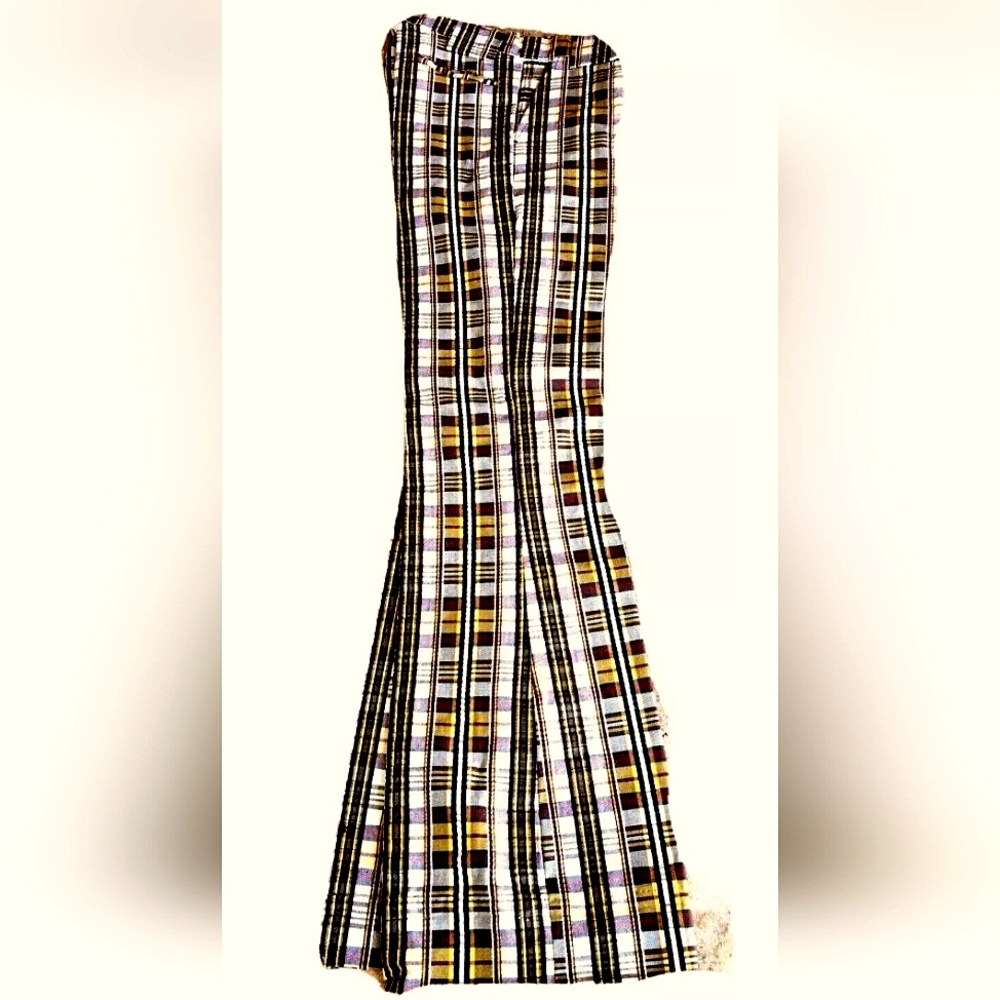 Plaid Pant DESIGNER WRIGHT Vintage Ultra Flare, Ultra High Waist 27in